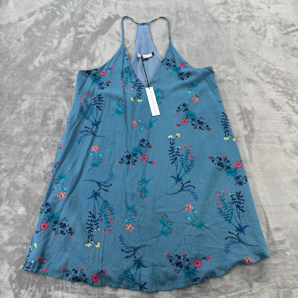 Three Eighty Two Floral Cami Dress Blue Racerback V-Neck Mini NWT Size S - Picture 2 of 9